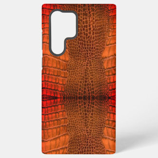 明るいオレンジ色のレザーにドラゴンをフェイク入れる SAMSUNG GALAXY S22 ULTRAケース