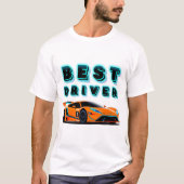 明るいオレンジ色のレーシングカー+ネオン調アクセント Tシャツ (正面)