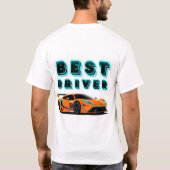 明るいオレンジ色のレーシングカー+ネオン調アクセント Tシャツ (裏面)