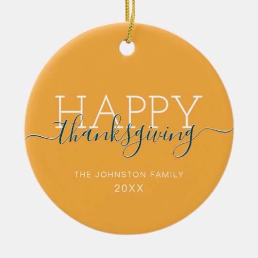 明るいオレンジ色の幸せな感謝祭 セラミックオーナメント (正面)