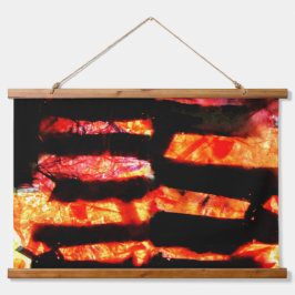 明るいオレンジ色の木材トップウォールタペストリー、ストリップ 吊り下げ型タペストリー