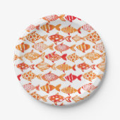 明るいオレンジ色の水彩魚のパターン ペーパープレート (正面)