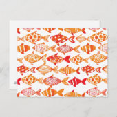 明るいオレンジ色の水彩魚のパターン ポストカード (正面/裏面)