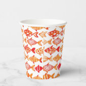 明るいオレンジ色の水彩魚のパターン 紙コップ (右)