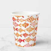 明るいオレンジ色の水彩魚のパターン 紙コップ (正面)