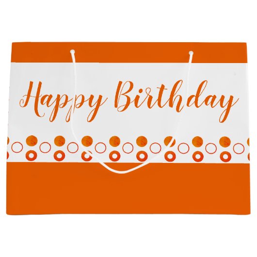 明るいオレンジ色の水玉模様デザイナー誕生日 ラージペーパーバッグ (正面)