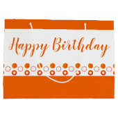 明るいオレンジ色の水玉模様デザイナー誕生日 ラージペーパーバッグ (裏面)