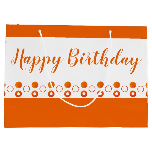 明るいオレンジ色の水玉模様デザイナー誕生日 ラージペーパーバッグ (裏面)