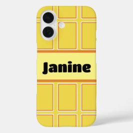 明るいオレンジ色の白い縦長長方形 iPhone 16ケース