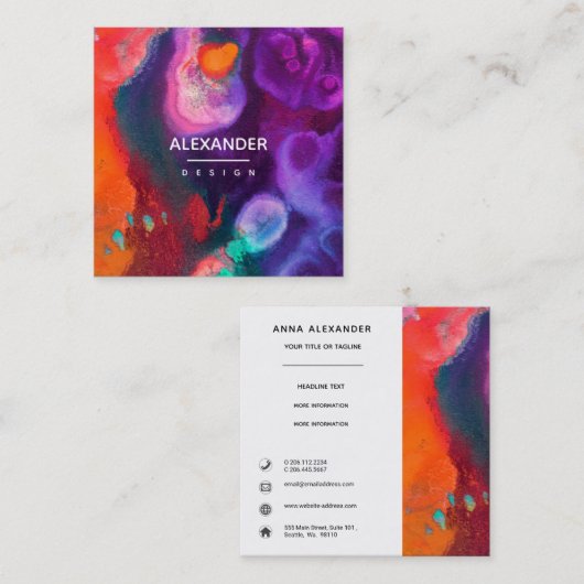 明るいオレンジ色の紫の抽象芸術水色 スクエア名刺