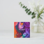 明るいオレンジ色の紫の抽象芸術水色 スクエア名刺 (スタンド正面)