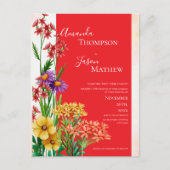 明るいオレンジ色の紫の黄色の野結婚花 インビテーションポストカード (正面)