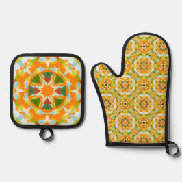 明るいオレンジ色の緑の星ドーパミンデコールキッチン 鍋つかみ&鍋敷きセット