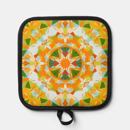 明るいオレンジ色の緑の星ドーパミンデコールキッチン 鍋敷き (正面)