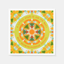 明るいオレンジ色の緑の星ベビーガールズボーイズシャワー スタンダードカクテルナプキン