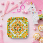 明るいオレンジ色の緑の星ベビーガールズボーイズシャワー ペーパープレート (パーティー)