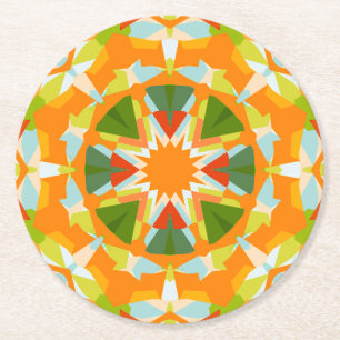 明るいオレンジ色の緑の星ベビーガールズボーイズシャワー ラウンドペーパーコースター