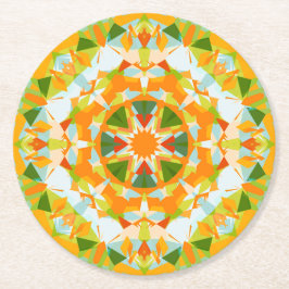 明るいオレンジ色の緑の星ベビーガールズボーイズシャワー ラウンドペーパーコースター