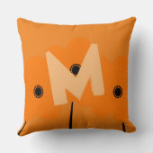 明るいオレンジ色の花モノグラム クッション (裏面)