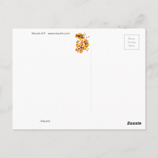 明るいオレンジ色の花 – ブルーグレー ポストカード (裏面)