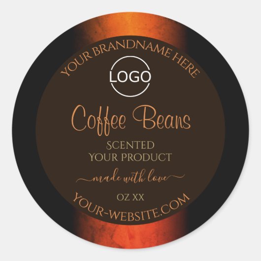 明るいオレンジ色の茶色の大理石の製品ラベルロゴ ラウンドシール (正面)