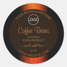 明るいオレンジ色の茶色の大理石の製品ラベルロゴ ラウンドシール