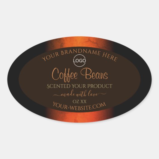 明るいオレンジ色の茶色の大理石の製品ラベルロゴ 楕円形シール (正面)