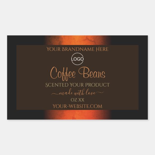 明るいオレンジ色の茶色の大理石の製品ラベルロゴ 長方形シール (正面)