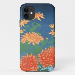明るいオレンジ色の菊オン深いブルー iPhone 11 ケース