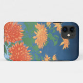 明るいオレンジ色の菊オン深いブルー Case-Mate iPhoneケース (裏面(横))