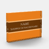 明るいオレンジ色の赤い"買い物客の超常連" フォトブロック (左)