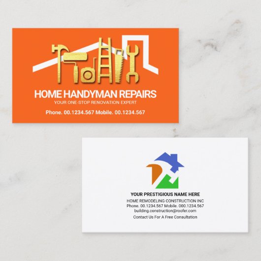 明るいオレンジ色の金ゴールド手作りツール屋上 名刺 (正面/裏面)