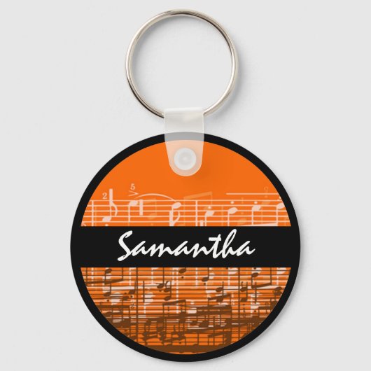 明るいオレンジ色の音楽ノートのカスタマイズ可能キーチェーン キーホルダー (正面)