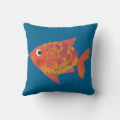 明るいオレンジ色の魚オン深いブルーカスタム枕 クッション (裏面)