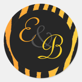 明るいオレンジ色の黄色いゼブラストライプモノグラムのラベル ラウンドシール