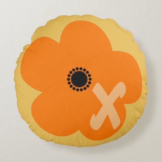 明るいオレンジ色の黄色い花 ラウンドクッション (正面)