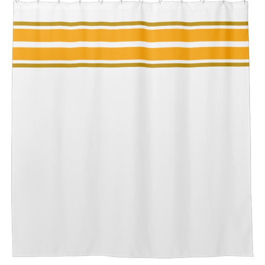 明るいオレンジ色の黄色のトップレースストライプの白の上 シャワーカーテン (正面)
