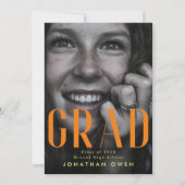 明るいオレンジ色の黄色の高校クラス 案内状 (正面)