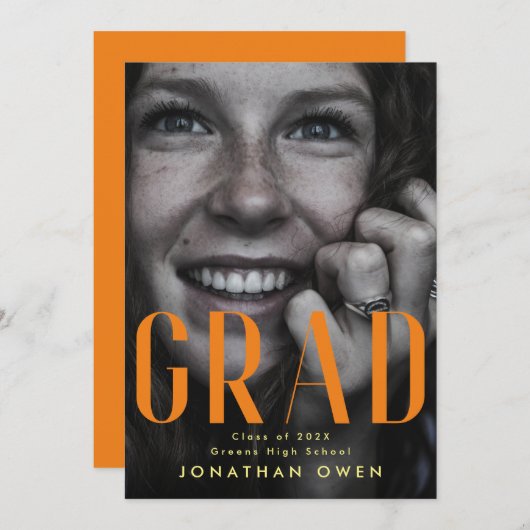 明るいオレンジ色の黄色の高校クラス 案内状 (正面/裏面)