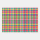 明るいオレンジ、ピンク、ブルー、イエロー&グリーンプレイド ラッピングペーパーシート (正面3)