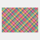明るいオレンジ、ピンク、ブルー、イエロー&グリーンプレイド ラッピングペーパーシート (正面)