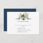 明るいオークと青い花ウェディングRSVP 出欠カード (正面/裏面)