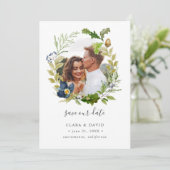 明るいオークのフレーム写真結婚式の日付を保存 セーブザデート (スタンド正面)