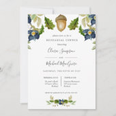 明るいオークブルーの花結婚のリハーサルディナー 招待状 (正面)