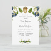 明るいオークブルーの花結婚のリハーサルディナー 招待状 (スタンド正面)