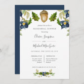 明るいオークブルーの花結婚のリハーサルディナー 招待状 (正面/裏面)