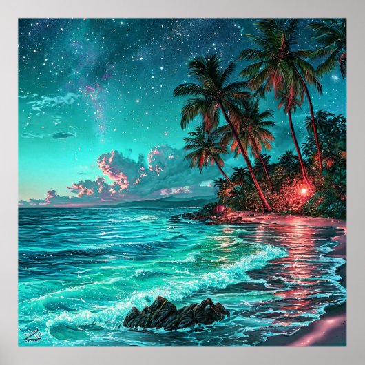 🌴 明るいオーシャンパームツリーのインテリアギフト 🌊 ポスター (正面)