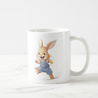 明るいオーバーオールのバニー コーヒーマグカップ