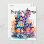 明るいオールドハウス幽霊のよく出るハロウィーン ポストカード (正面/裏面)