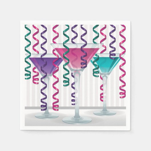 明るいカクテルとリボン スタンダードカクテルナプキン (正面)